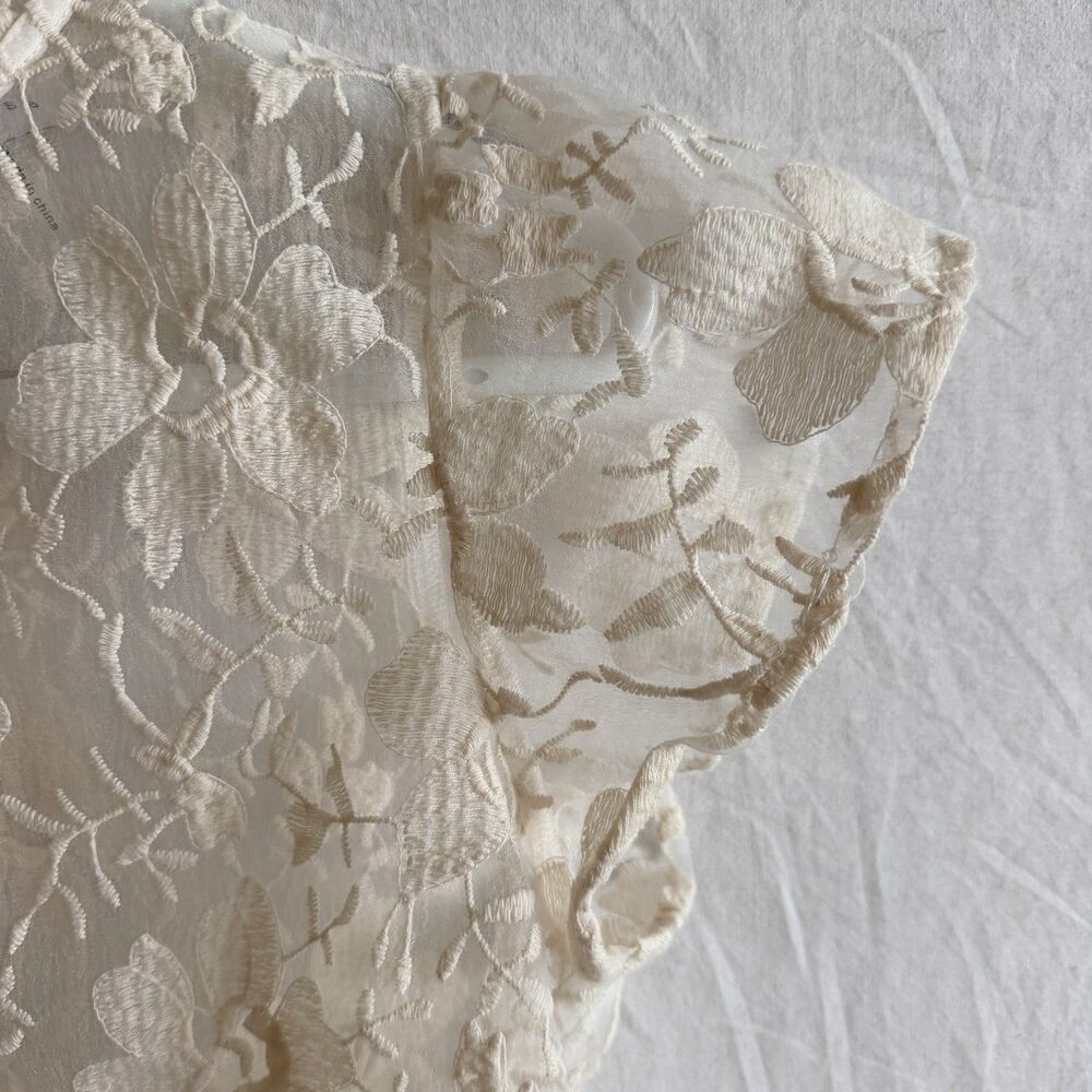 Endless Rose Sheer Floral Embroidered Mesh Blouse Ivory Ruffle Neck Sz S Fairy - Picture 7 of 13